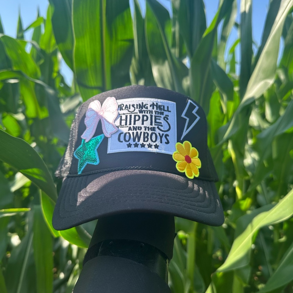 Black Trucker Hat with Colorful Patches